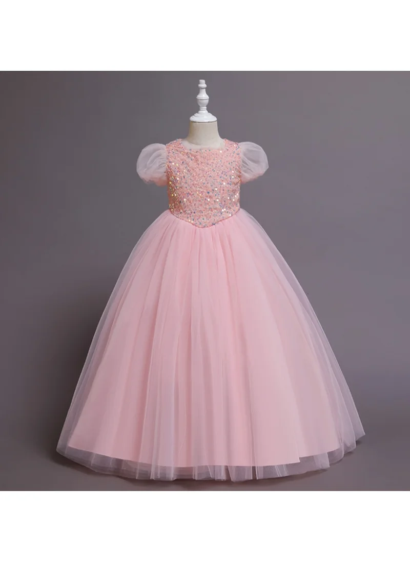 D'Daniela D' Daniela  - Girls Puffy Tulle Dresses Pageant Party Prom Ball Gown Short Sleeve Princess Maxi Dress Party Pink