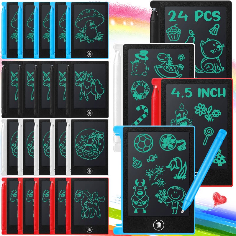 Zhehao 24 Pack LCD Mini Writing Tablet for Kids 45 Inch Doodle Board Bulk Erasable Reusable Electronic Drawing Pad Birthday Party Favors Goodie Bag Classroom GiftsBlueBlackWhiteRed - Image 2