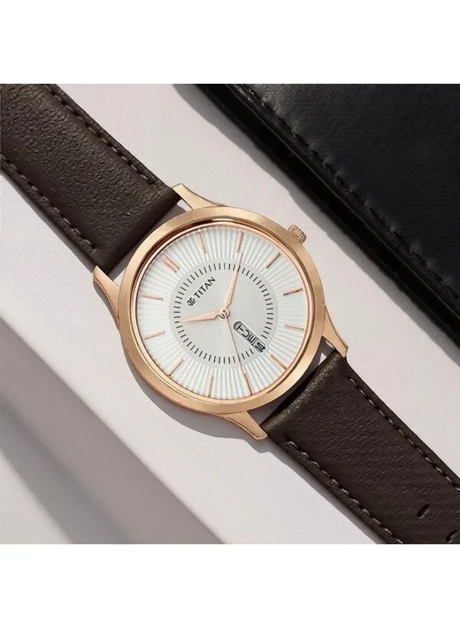 تيتان Men Multifunction Display Watch With Brown Leather Strap - 1845WL01