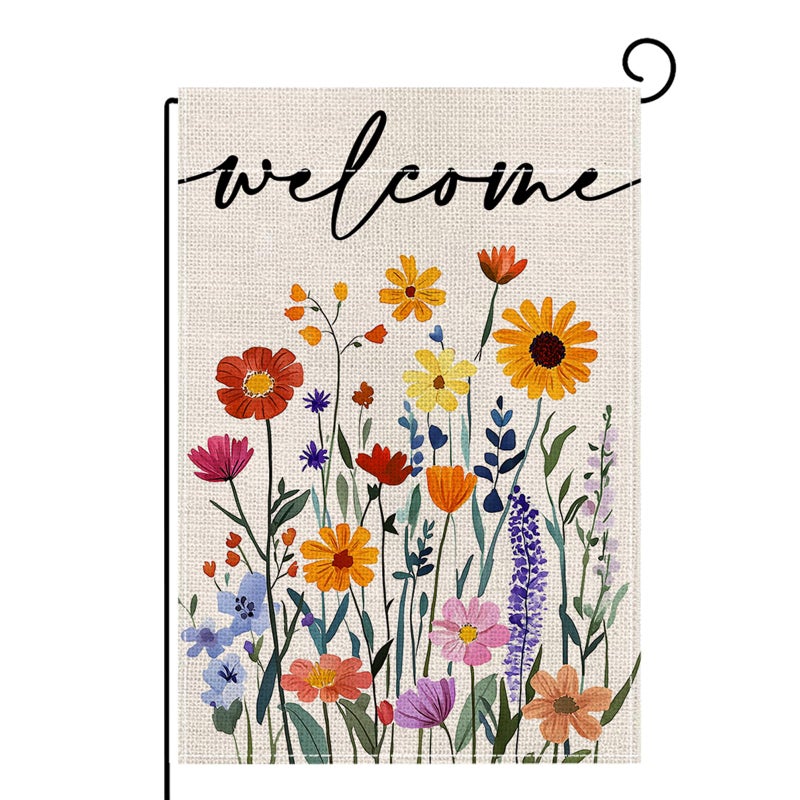 ONFAON Spring Decorations for Home,Welcome Spring Floral Garden Flag 12x18 Inch Double Sided Colorful Flowers Summer Seasonal Welcome Yard Outdoor Flag - Image 1