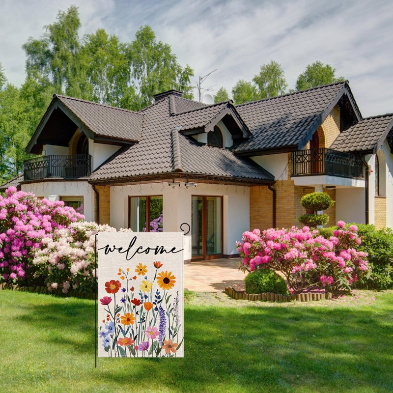 ONFAON Spring Decorations for Home,Welcome Spring Floral Garden Flag 12x18 Inch Double Sided Colorful Flowers Summer Seasonal Welcome Yard Outdoor Flag - Image 2