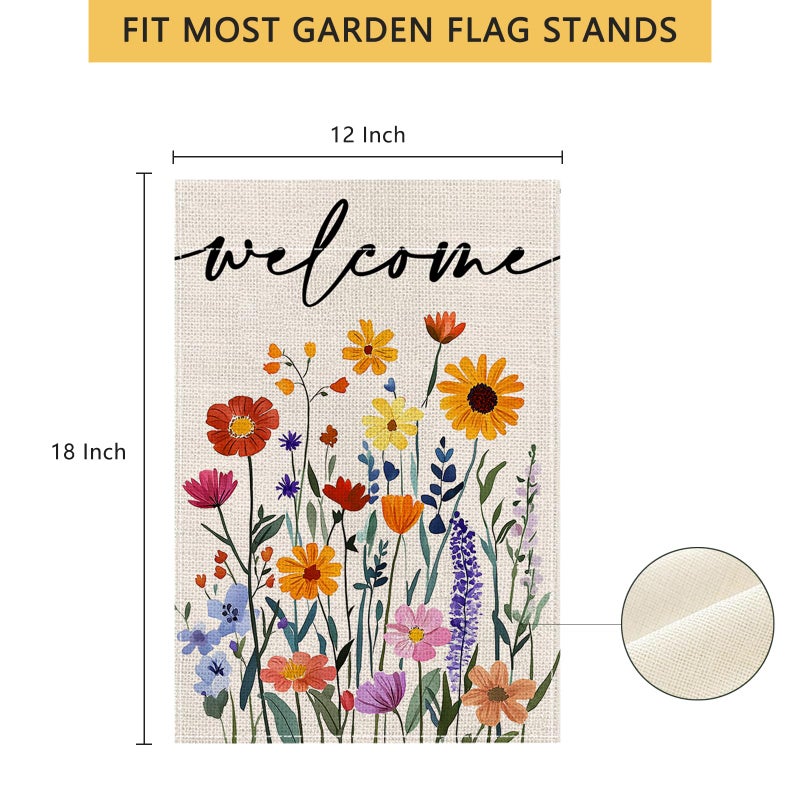 ONFAON Spring Decorations for Home,Welcome Spring Floral Garden Flag 12x18 Inch Double Sided Colorful Flowers Summer Seasonal Welcome Yard Outdoor Flag - Image 5