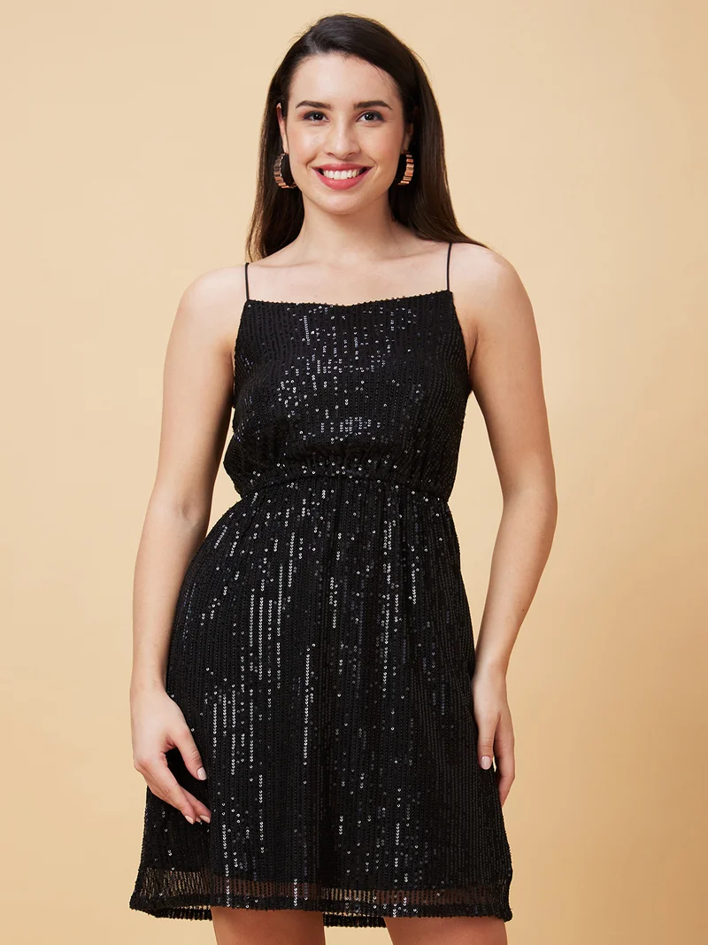 globus Globus Women Sequinned Fit & Flare Mini Party Dress