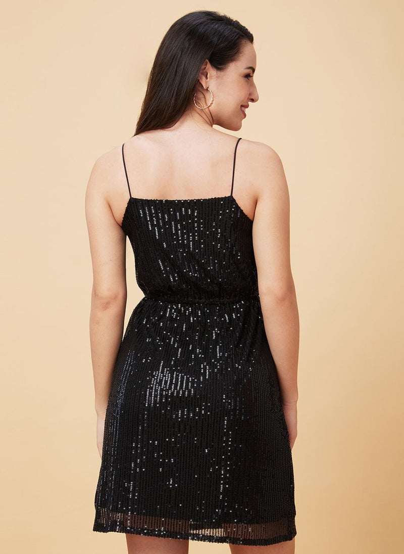 Globus Women's Black Party Dress with Square Neck and Sequin Embellishment - Image 5