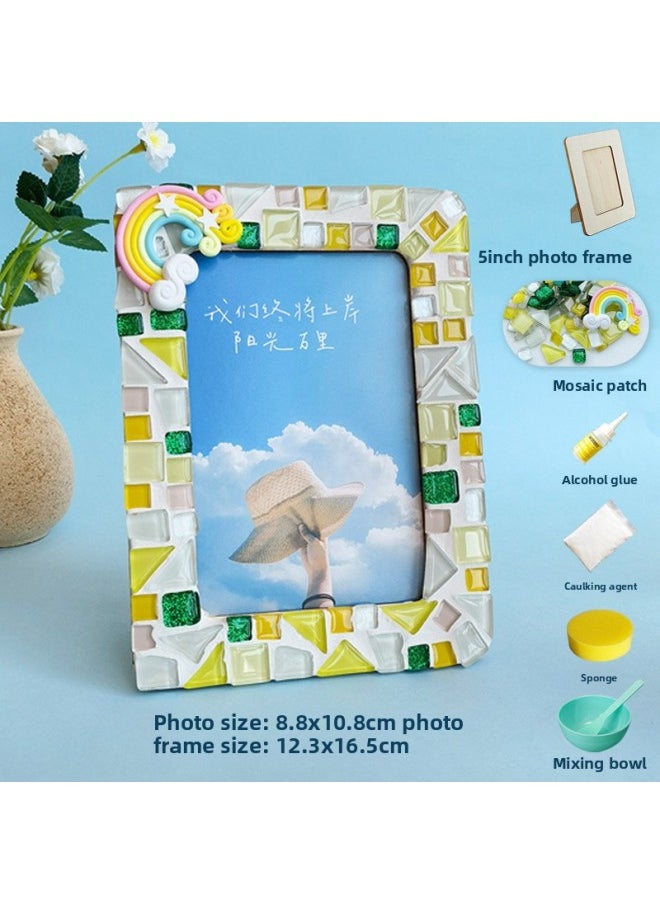 Handmade Photo Frame Material Bag Diy Creative Children's Live Activity Mosaic Puzzle Sticker Photo Frame 5 Inch 6 Inch 7-Color:Colorful Special Shapes [ 6inch Clay Models]  - Image 3