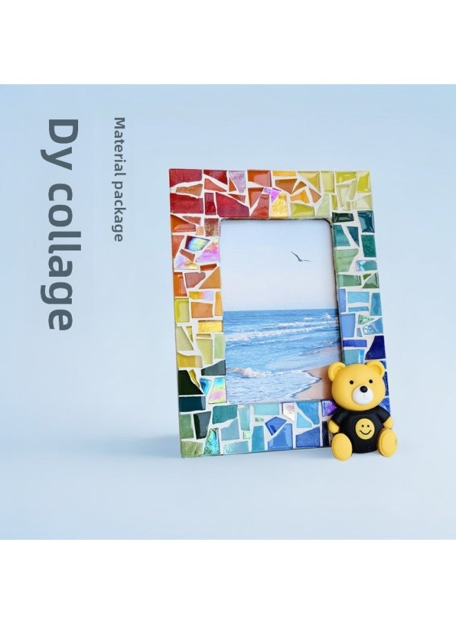 Handmade Photo Frame Material Bag Diy Creative Children's Live Activity Mosaic Puzzle Sticker Photo Frame 5 Inch 6 Inch 7-Color:Colorful Special Shapes [ 6inch Clay Models]  - Image 2