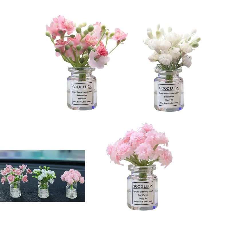 Hugwits 3 PCS Mini Flower Car Dashboard Decor Cute Artificial Flower Vase Automotive Interior Dashboard Ornaments Universal for Most Cars - Image 3