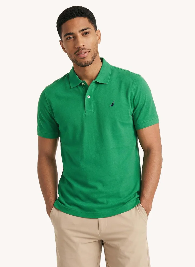 Nautica Men Solid Cotton Blend Polo Shirt for Breathable Comfort and Smart Casual Style - Green