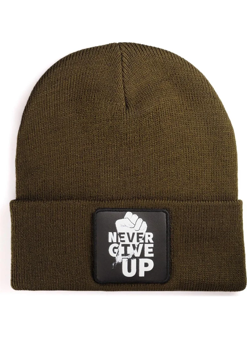 Black Börk BlackBörk V1 Acrylic Never Give Up - Unisex Khaki Beanie with 3 Code Logo