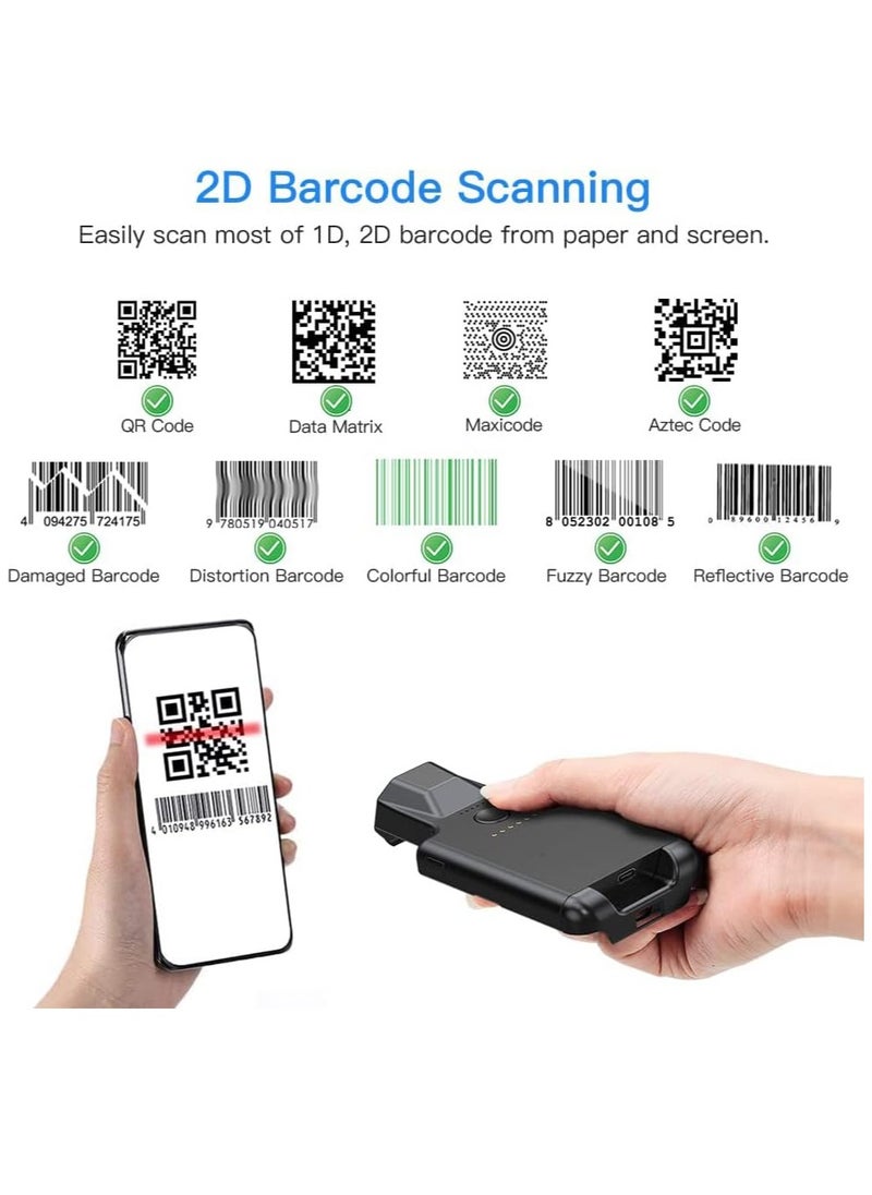 Generic - Wireless 2D QR Bluetooth Barcode Scanner with Adjustable Clip for iPhone Android iOS Compatible Data Matrix Reader - Image 1