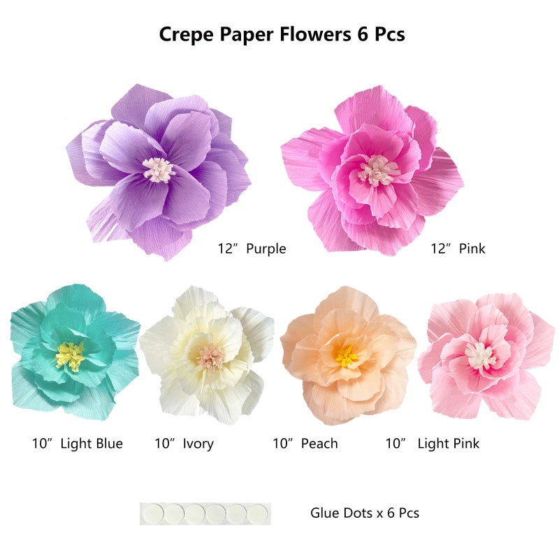 ANSOMO Paper Flowers Pink Purple Ivory Light Blue Pastel Artificial Crepe Tissue Wall Home DÃ©cor Wedding Birthday Bridal Baby Shower Classroom Nursery Room Floral Colorful Party Decorations - Image 2