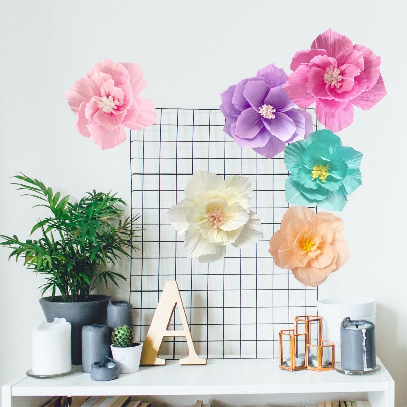 ANSOMO Paper Flowers Pink Purple Ivory Light Blue Pastel Artificial Crepe Tissue Wall Home DÃ©cor Wedding Birthday Bridal Baby Shower Classroom Nursery Room Floral Colorful Party Decorations - Image 3