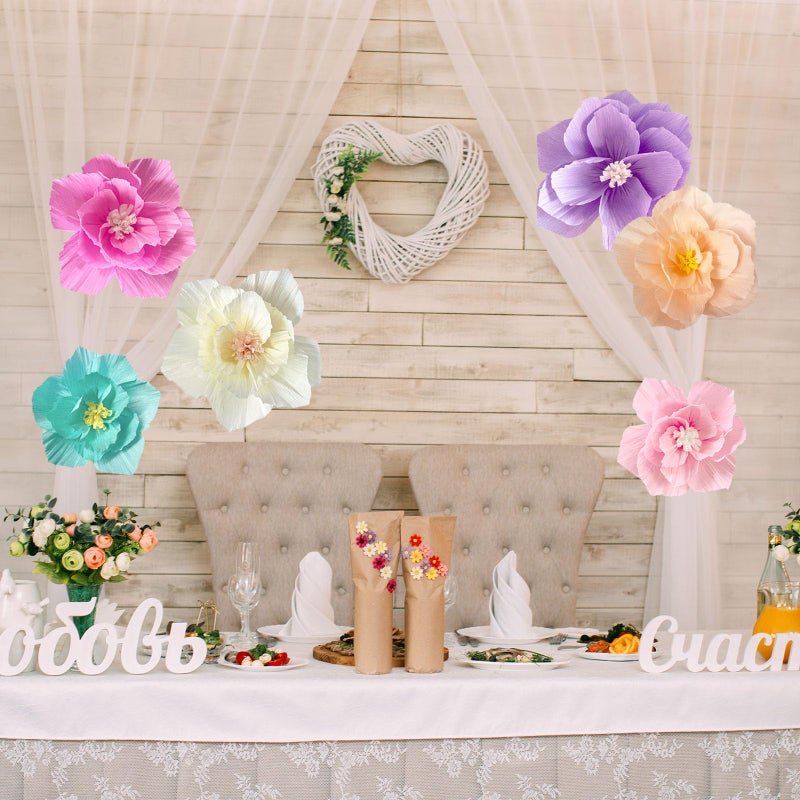 ANSOMO Paper Flowers Pink Purple Ivory Light Blue Pastel Artificial Crepe Tissue Wall Home DÃ©cor Wedding Birthday Bridal Baby Shower Classroom Nursery Room Floral Colorful Party Decorations - Image 4