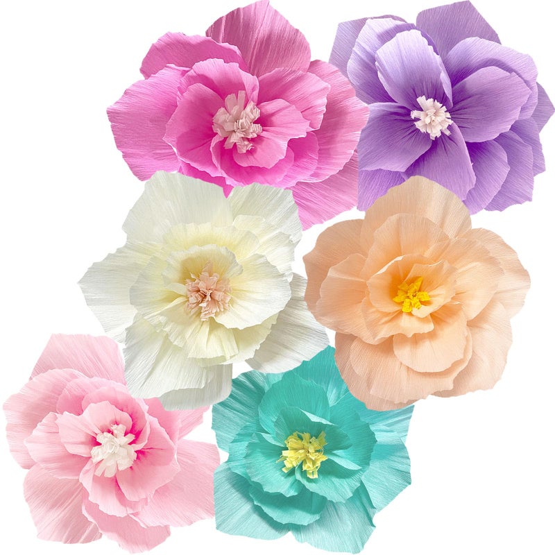 ANSOMO Paper Flowers Pink Purple Ivory Light Blue Pastel Artificial Crepe Tissue Wall Home DÃ©cor Wedding Birthday Bridal Baby Shower Classroom Nursery Room Floral Colorful Party Decorations - Image 1