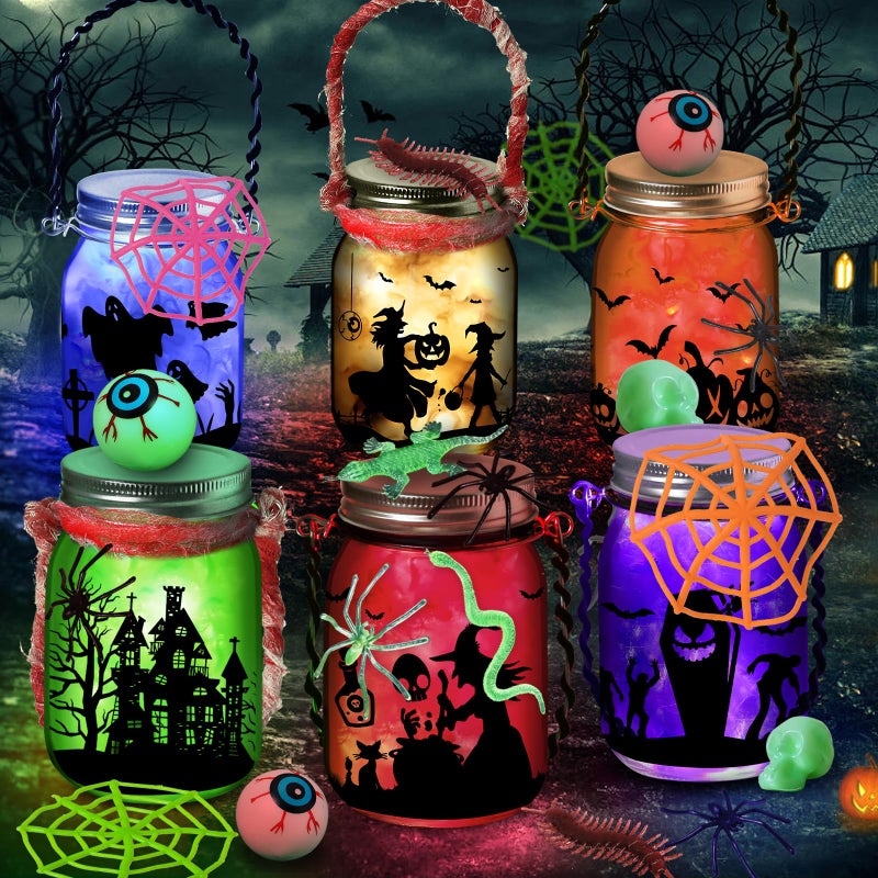 Halloween Crafts Activities for Kids Ages 4126 Pack Glass Mason Jar for School Art ActivitiesHalloweens Craft SuppliesDIY Lantern Jar for Gifts Halloween Party FavorsClassroom Prizes