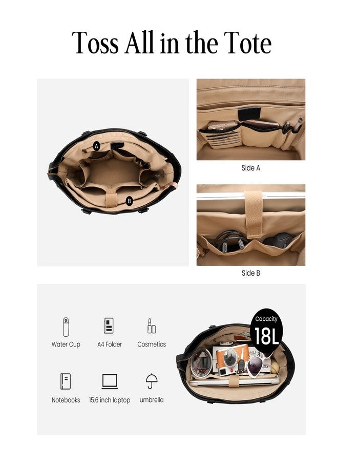 بيفن حقيبة يد نسائية من الجلد الطبيعي الأسود من بيفن، مناسبة للعمل، حقائب يد نسائية، حقائب كتف، حقائب ساتشيل، مزودة بجيب داخلي بطول 15.6 بوصة. - Image 4