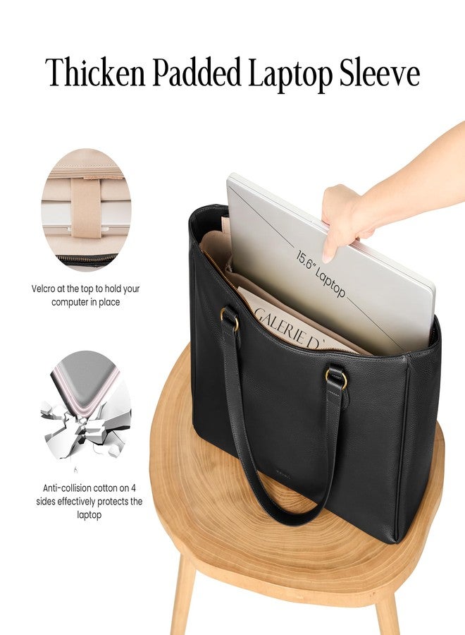 بيفن حقيبة يد نسائية من الجلد الطبيعي الأسود من بيفن، مناسبة للعمل، حقائب يد نسائية، حقائب كتف، حقائب ساتشيل، مزودة بجيب داخلي بطول 15.6 بوصة. - Image 3