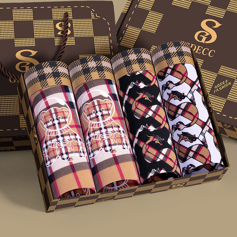 S620 Classic Retro Printed Cotton Underwear 3/4 Gift Box - Image 1
