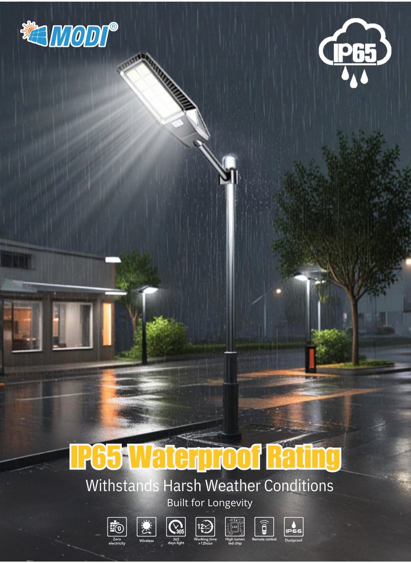 MODI 400W Solar LED Street Light Outdoor Black | Remote Control | Wide Angle Radar Sensor | 6500K Bright White Dusk to Dawn Light | 13500MAh Battery | IP65 Waterproof | Street, Yard, Parking Lot  - Image 4