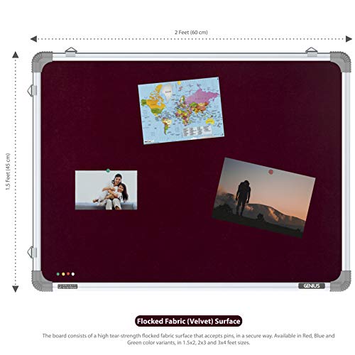 Pragati Systems® Genius Pin-up Display Board for Kids, Home & Kitchen with Lightweight Aluminium Frame | Soft Bulletin Board Cum Notice Board | Small Size 1.5x2 Feet (Pack of 1), Maroon - Image 2