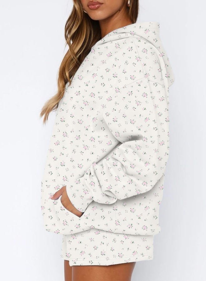 BAIGRAM Women Oversized Ditsy Floral Fleece Hoodies Snowflake Print Hooded Sweatshirt 2025 Y2K Aesthetic Fall Pullover, White Floral, L - Image 2