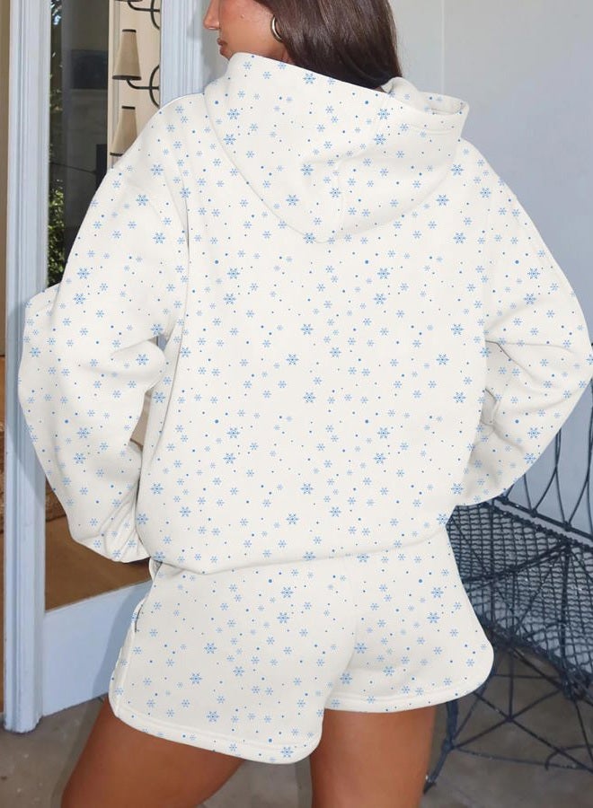 BAIGRAM Women Oversized Ditsy Floral Fleece Hoodies Snowflake Print Hooded Sweatshirt 2025 Y2K Aesthetic Fall Pullover, White Floral, L - Image 3