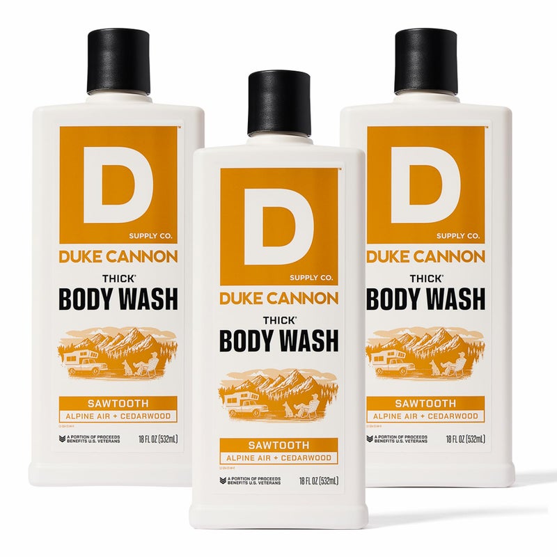 Duke Cannon Supply Co. Duke Cannon THICK Body Wash for Men â€“ Sawtooth Alpine Air & Cedarwood Scent, 3X Thicker Formula, Mineral-Enriched Exfoliation, Sulfate & Paraben Free, 18 oz (Pack of 3) - Image 1