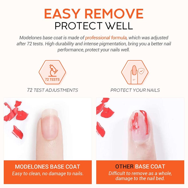 modelones Gel Nail Polish Base Coat, 2025 Upgraded Formula Clear High Glossy Gel Base coat Soak Off Long-Lasting DIY Home Salon Nail Art 15ml - Image 5