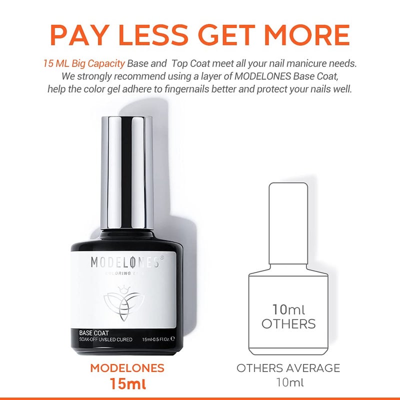 modelones Gel Nail Polish Base Coat, 2025 Upgraded Formula Clear High Glossy Gel Base coat Soak Off Long-Lasting DIY Home Salon Nail Art 15ml - Image 3