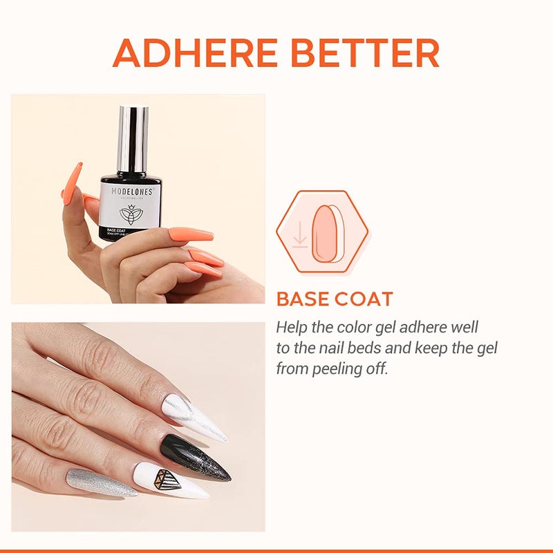 modelones Gel Nail Polish Base Coat, 2025 Upgraded Formula Clear High Glossy Gel Base coat Soak Off Long-Lasting DIY Home Salon Nail Art 15ml - Image 2