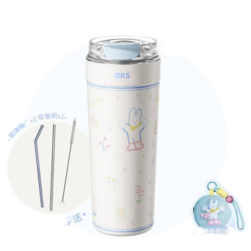 Straw Lid 550 ml Stainless Steel Coffee Mug with Cup Holder Friendly - Image 1