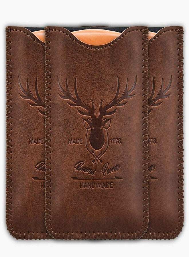 Menesia Wooden Beard Comb, 3 Pieces & Durable Cases for Men, Beard & Mustaches, Fine & Coarse Teeth, Brown Deer Design - Image 2