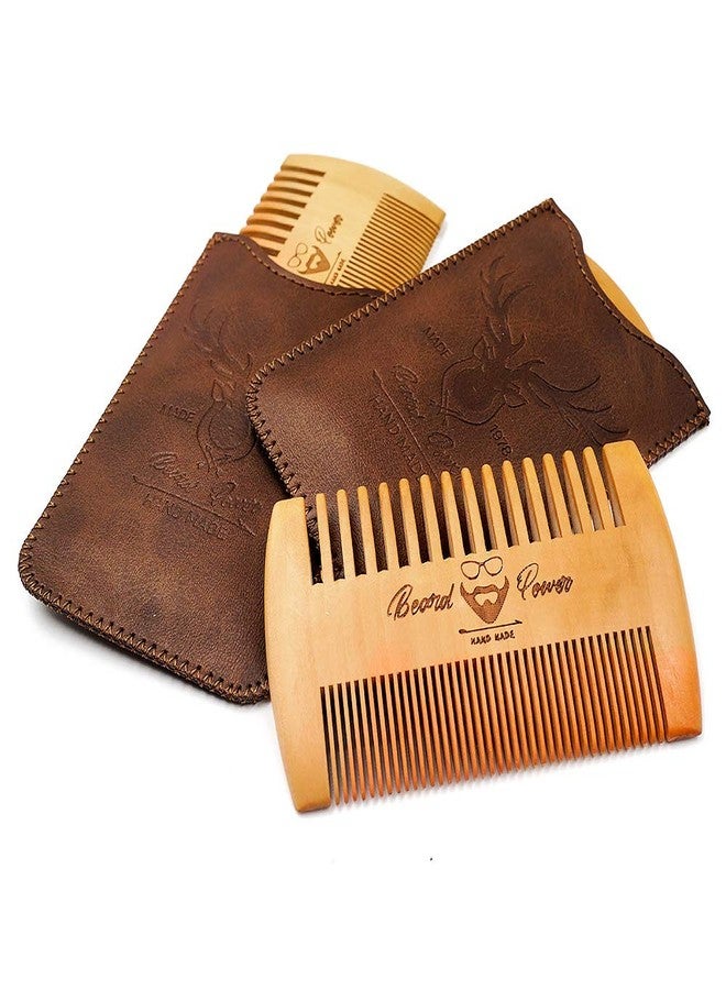 Menesia Wooden Beard Comb, 3 Pieces & Durable Cases for Men, Beard & Mustaches, Fine & Coarse Teeth, Brown Deer Design - Image 1