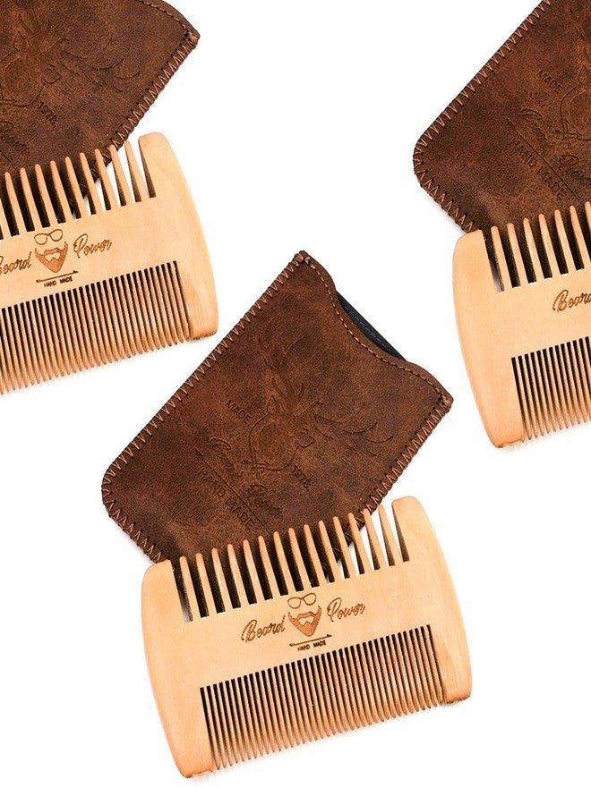 Menesia Wooden Beard Comb, 3 Pieces & Durable Cases for Men, Beard & Mustaches, Fine & Coarse Teeth, Brown Deer Design - Image 5
