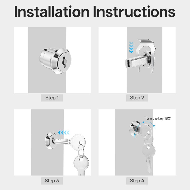Styquenzer Tool Box Locks with Keys, Metal Cam Lock Zinc Alloy Cabinet Locks Insert Linkage Drawer Lock Set with 1 Fastening tab and 2 Keys for Cabinets Secure File Drawer Mailbox RV Storage Replacement Set - Image 4