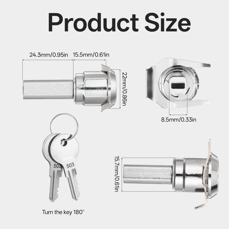 Styquenzer Tool Box Locks with Keys, Metal Cam Lock Zinc Alloy Cabinet Locks Insert Linkage Drawer Lock Set with 1 Fastening tab and 2 Keys for Cabinets Secure File Drawer Mailbox RV Storage Replacement Set - Image 2
