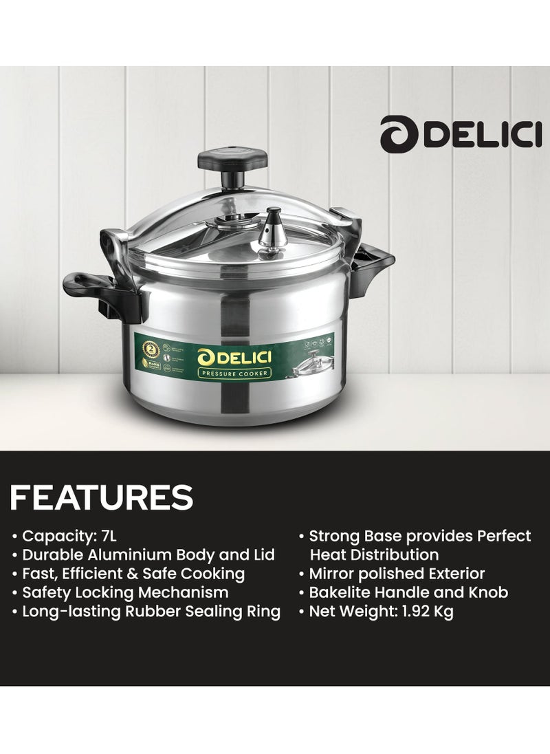 DELICI - 7L Aluminium Pressure Cooker (DPC 7A) - Fast, Efficient, and Safe Cooking with Durable Body, Safety Locking Mechanism, Arabic cooker - Image 1
