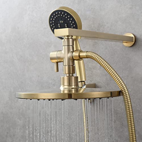 Tecmolog Brass Shower Diverter G1/2" 2-Way Shower Arm Diverter for Hand Held Showerhead and Fixed Spray Head, Brushed Gold, DSF007J2 - Image 2