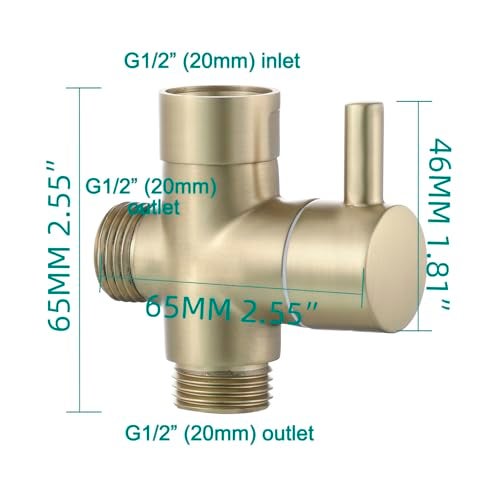 Tecmolog Brass Shower Diverter G1/2" 2-Way Shower Arm Diverter for Hand Held Showerhead and Fixed Spray Head, Brushed Gold, DSF007J2 - Image 5