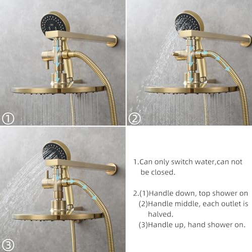 Tecmolog Brass Shower Diverter G1/2" 2-Way Shower Arm Diverter for Hand Held Showerhead and Fixed Spray Head, Brushed Gold, DSF007J2 - Image 4