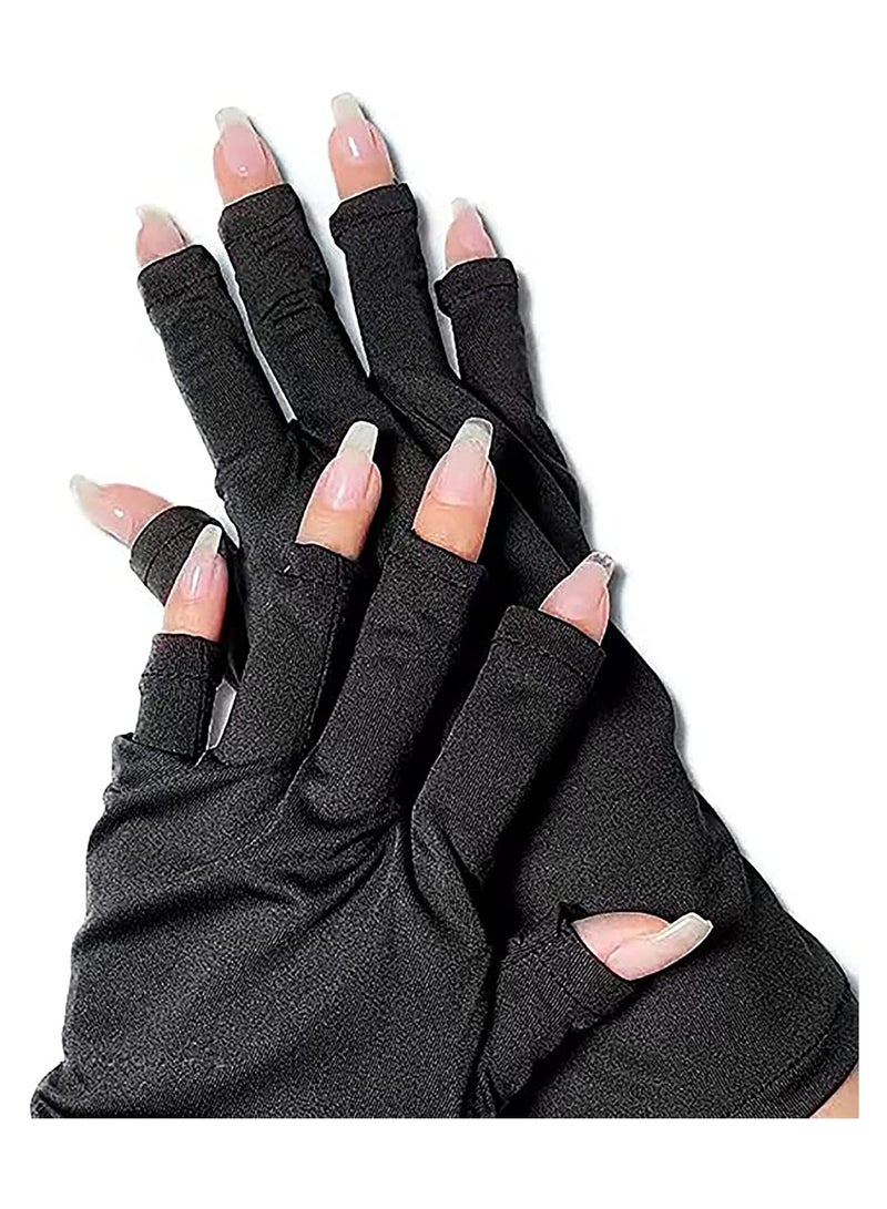 SYOSI 2 Pairs UV Protection Gloves for Gel Nail Lamp, Skin Care Anti UV Light Gloves for Making Gel Nail Manicures, Fingerless Gloves for Protecting Hands from Nails UV Light - Image 1