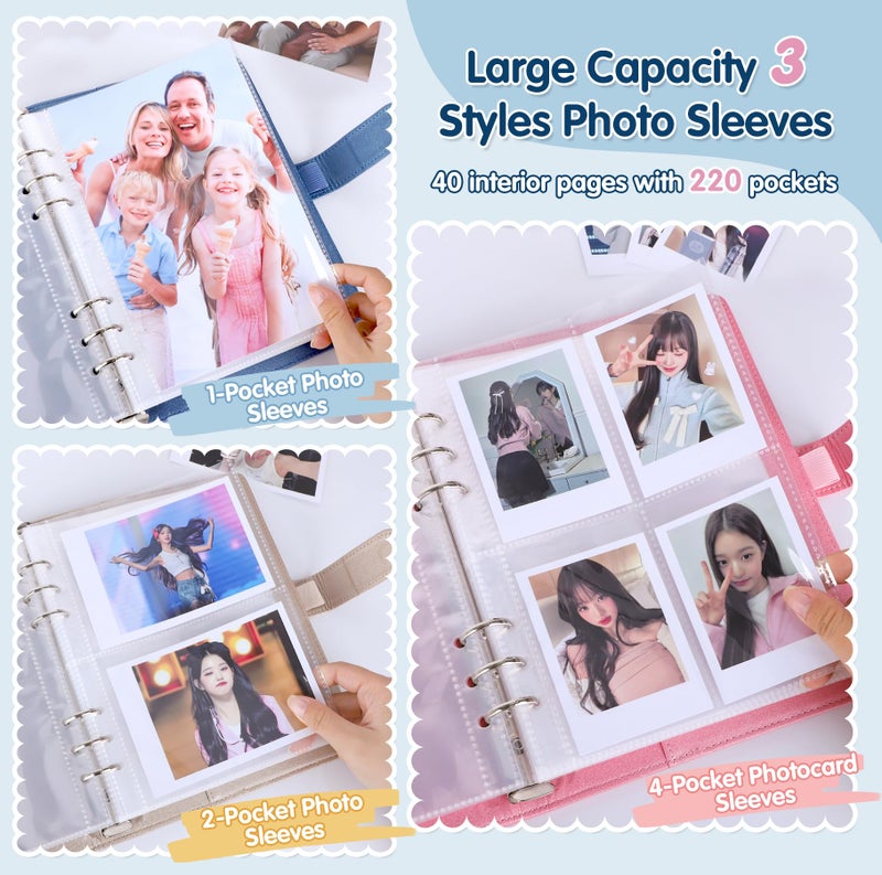 Antner A5 Kpop Photocard Binder 6-Ring Card Collector Album with 40 Pack Card Sleeves, PU Leather Photocard Holder Book with Multi-Size Photo Protectors for Organizing Trading Cards, Glitter Black - Image 4