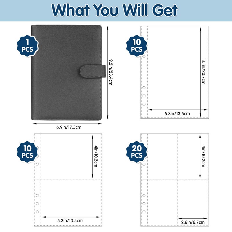 Antner A5 Kpop Photocard Binder 6-Ring Card Collector Album with 40 Pack Card Sleeves, PU Leather Photocard Holder Book with Multi-Size Photo Protectors for Organizing Trading Cards, Glitter Black - Image 2