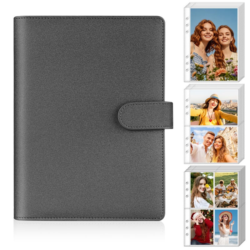 Antner A5 Kpop Photocard Binder 6-Ring Card Collector Album with 40 Pack Card Sleeves, PU Leather Photocard Holder Book with Multi-Size Photo Protectors for Organizing Trading Cards, Glitter Black - Image 1