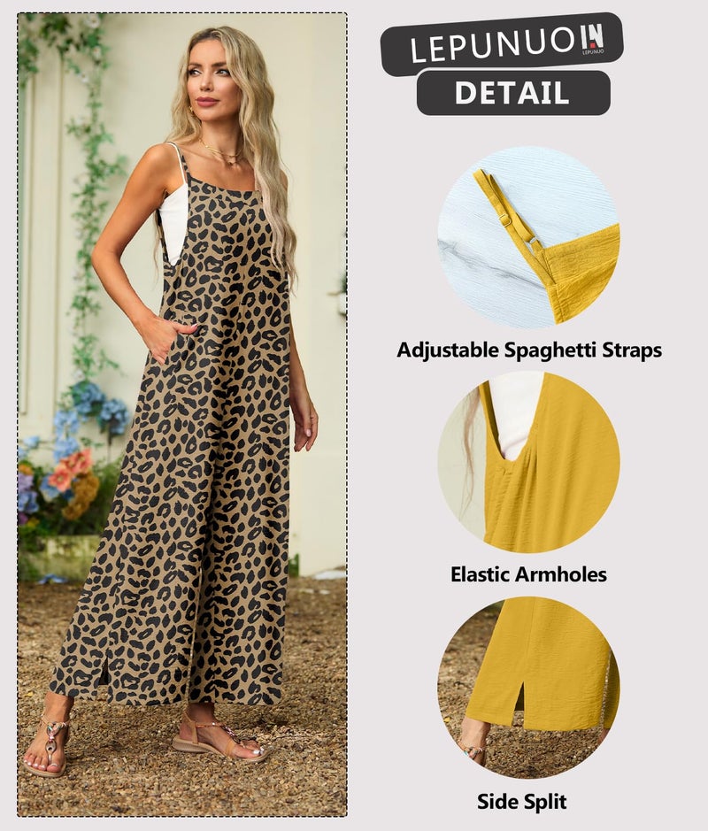 Lepunuo Womens Jumpsuits Casual Overalls Women Boho Rompers for Curvy Women Summer Grils Wide Leg Jumpsuit with Pockets - Image 2