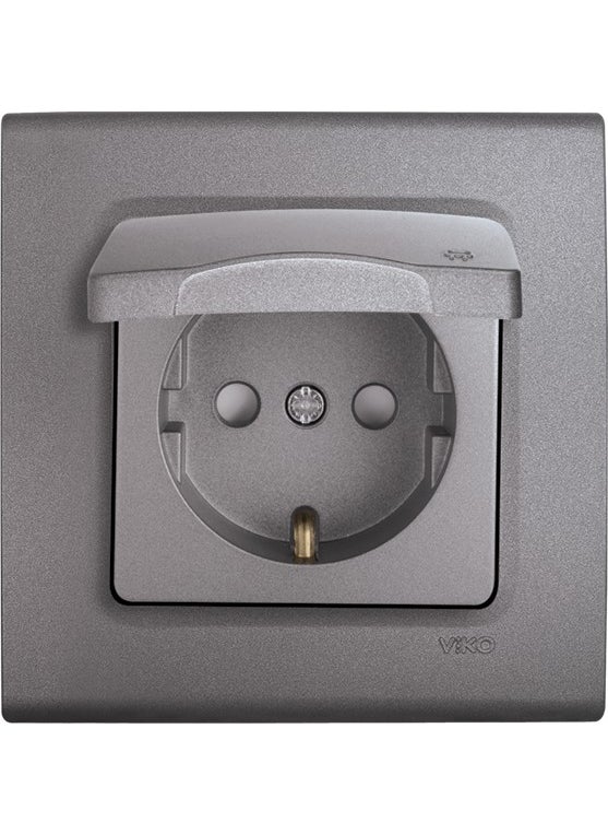 Viko Linnera Life Granite Gray Grounded Socket with Cover 