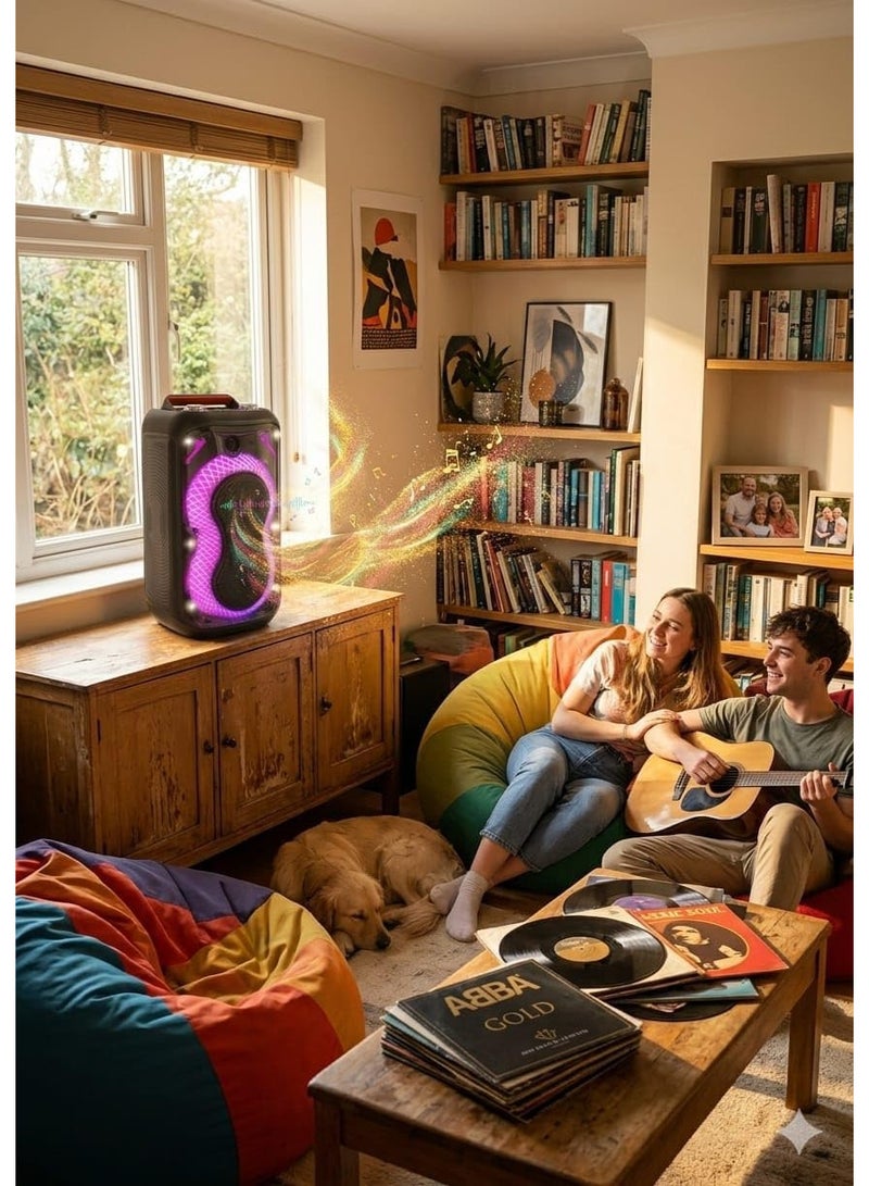 مكبر صوت بلوتوث محمول من بلاتينيوم AH-6200، مشغلات مزدوجة 6.5 انش، مصابيح ديسكو LED، دعم USB/SD، جهاز تحكم عن بعد، بطارية 7.4 فولت قابلة لاعادة الشحن - Image 5
