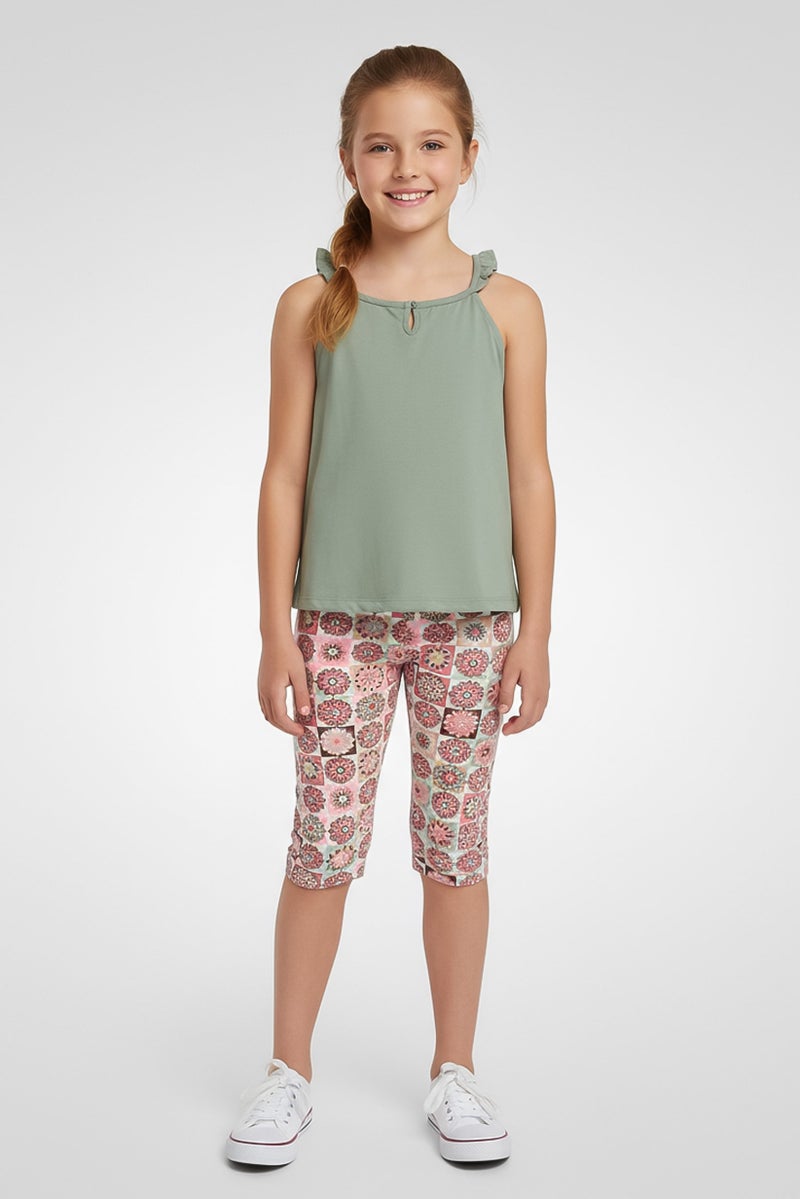 Freestyle Kids Girl 4Pcs Graphic Print T-Shirt And Shorts Set, Multicolor - Image 1