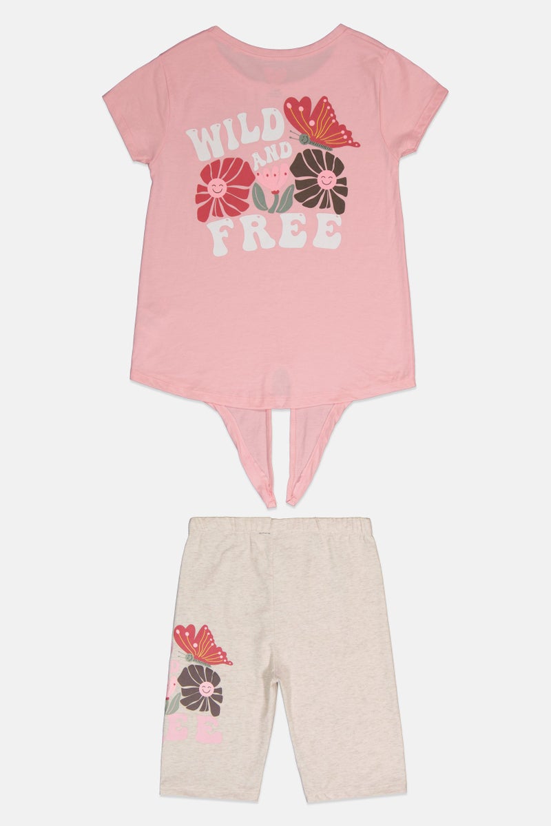 Freestyle Kids Girl 4Pcs Graphic Print T-Shirt And Shorts Set, Multicolor - Image 3