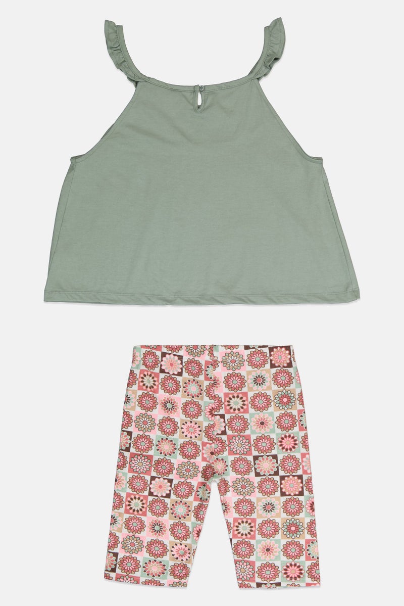 Freestyle Kids Girl 4Pcs Graphic Print T-Shirt And Shorts Set, Multicolor - Image 2